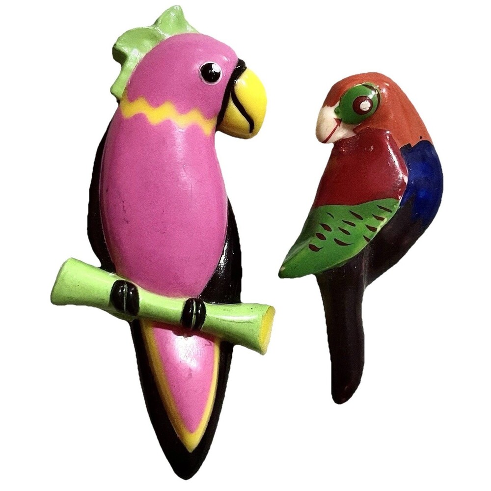 Vintage Colorful Parrot Brooch Pin Lot Lucite Plastic Tropical Retro Mid Century